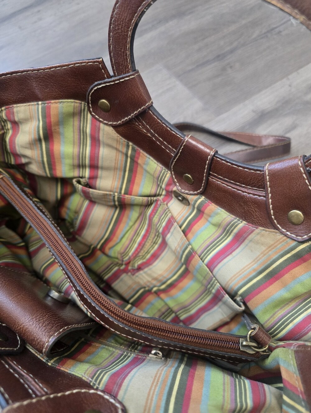 Fossil woven straw and brown leather trim satchel Vintage Cottagecore Fisherman - Picture 12 of 12